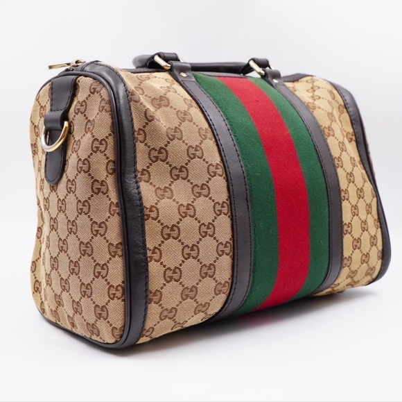 BA04❤️ Gucci GG Monogram Web Boston Bag - Picture 5 of 15